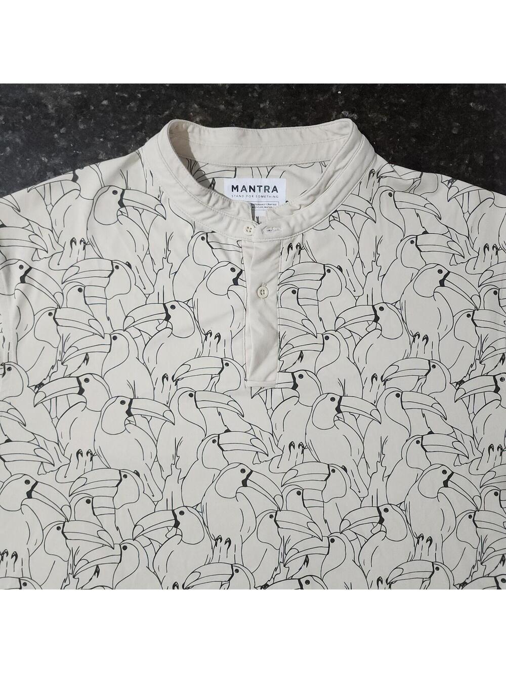 Mantra Performance Stretch Toucan Bird All Over Blade Collar Golf Polo Mens XL